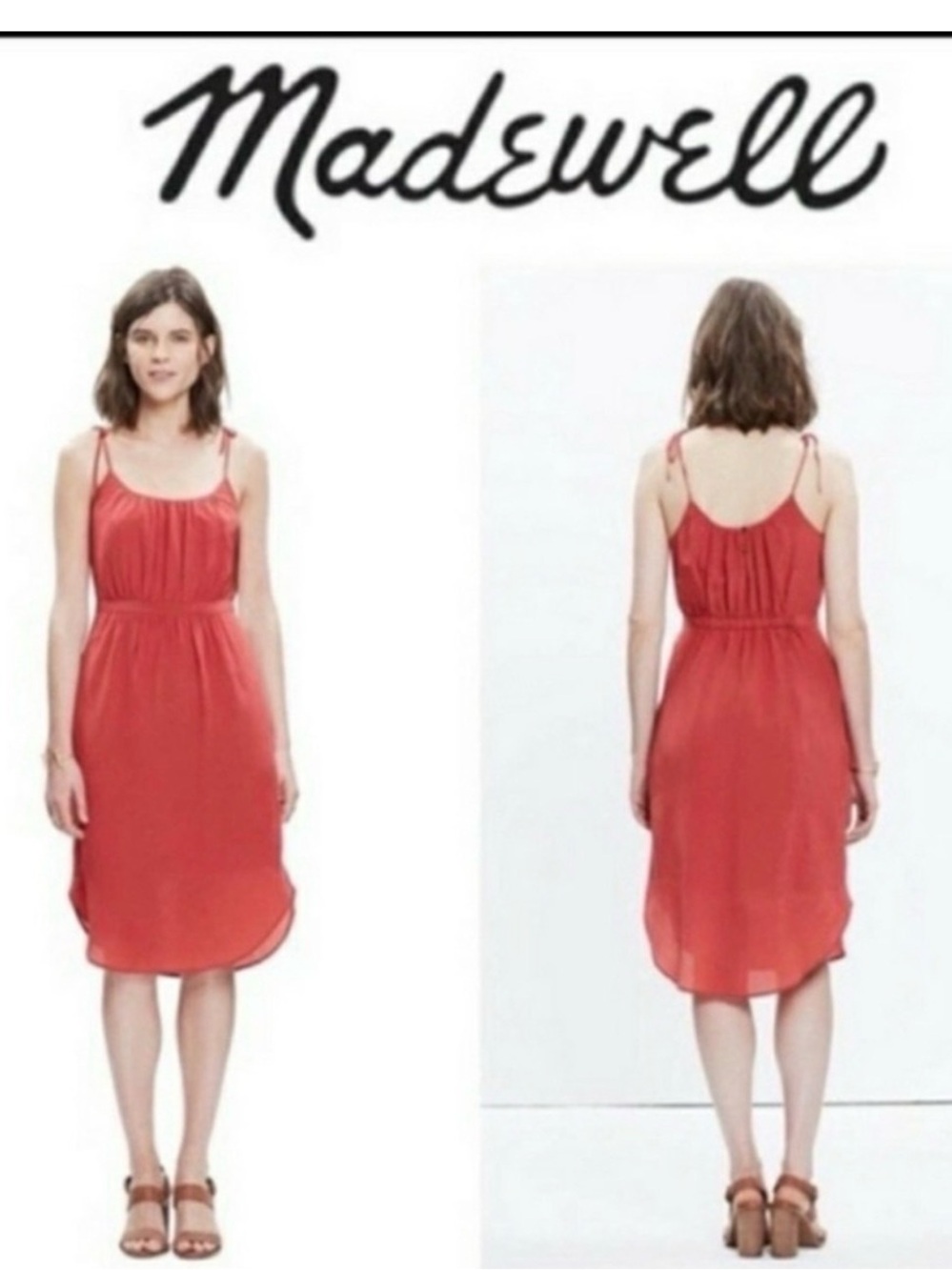 Madewell Dress Silk Skyway Cami Dress 12 Coral  Strappy Spaghetti Lightweight